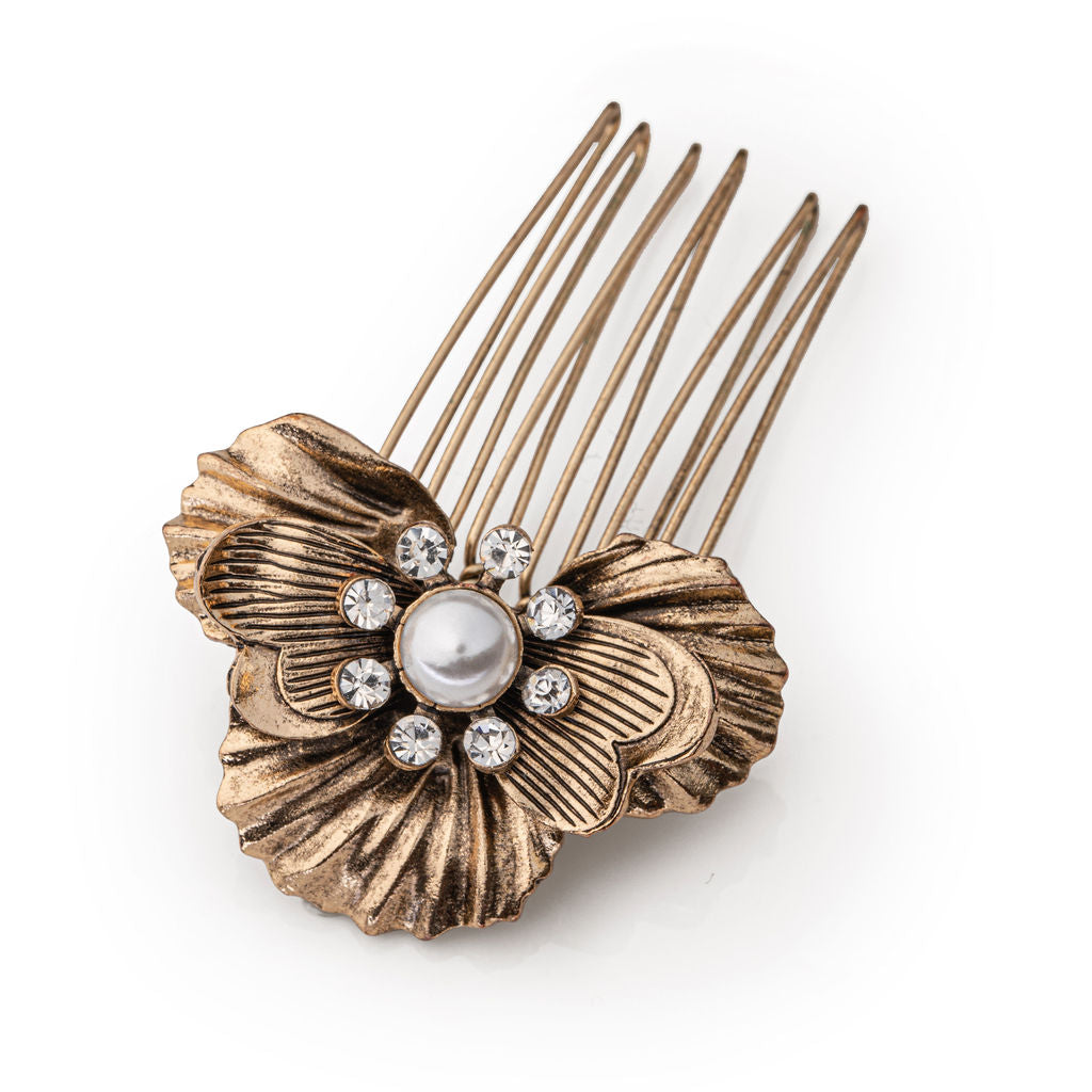 Liyah Antique Crystal and Pearl Hair Comb
